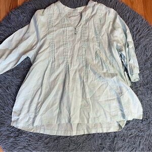 Symple NYC Mint Green 100% Linen Embroidered Tunic Blouse Size 2X NWT